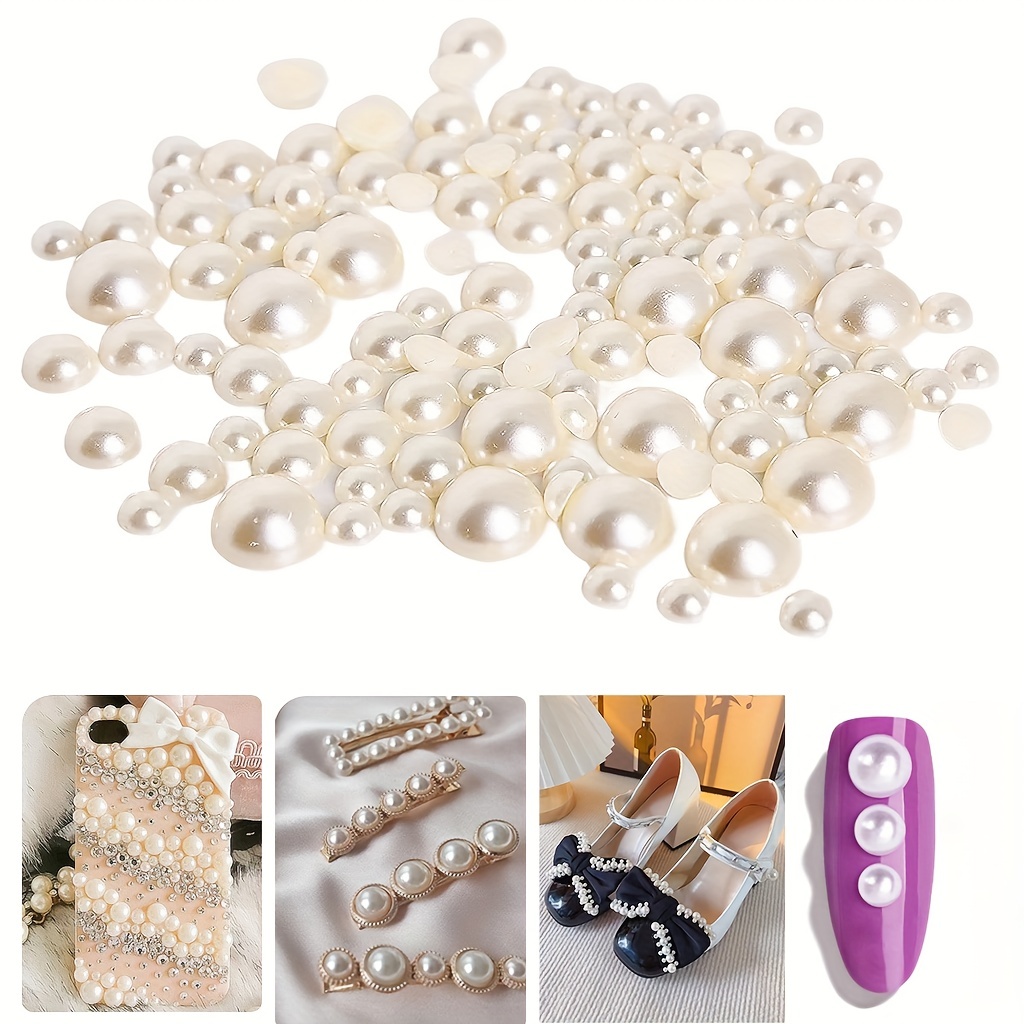 8000pcs,Colorful Nail Art Pearls Beads Flatback Pearls For Crafts, Assorted  Sizes Half Round Pearl Beads Rhinestones For Nails, Makeup, Shoes, Handma