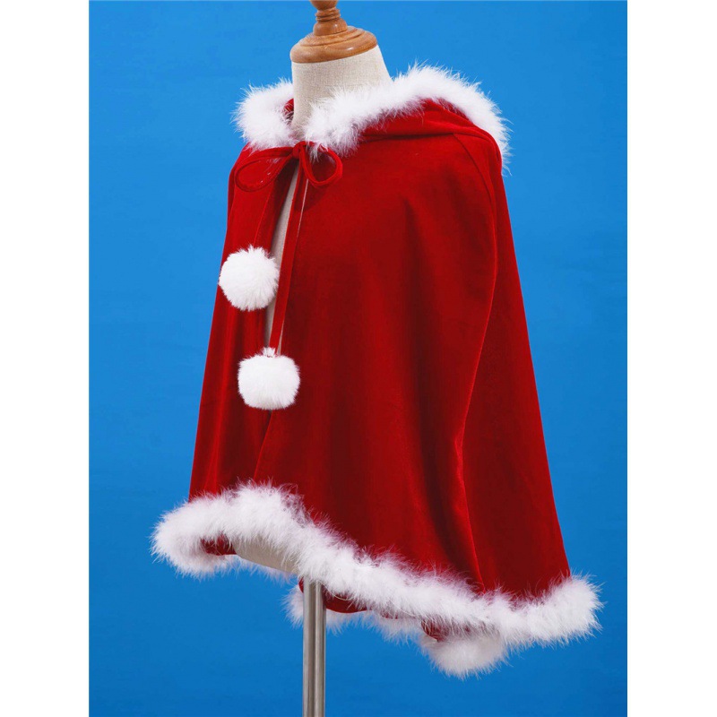 Women Poncho Cloak - Christmas Santa Prints Plaid Hooded Cape Coat