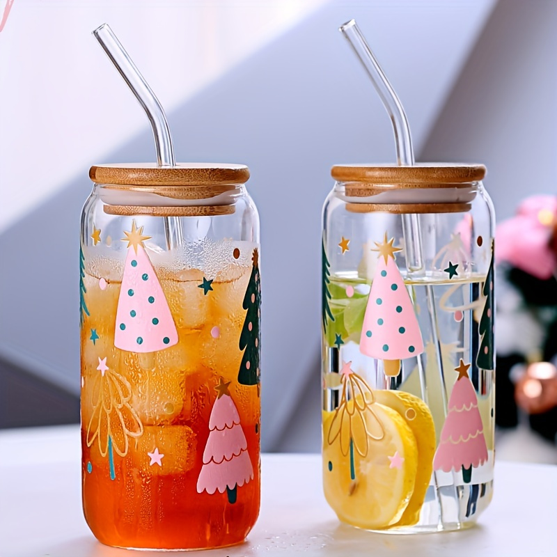 Ice Coffee Cup With Bamboo Lid And Glass Straw Santa Claus - Temu