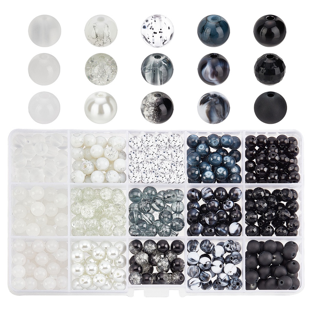 Black Marbled 12mm Round Plastic Beads (75pcs)