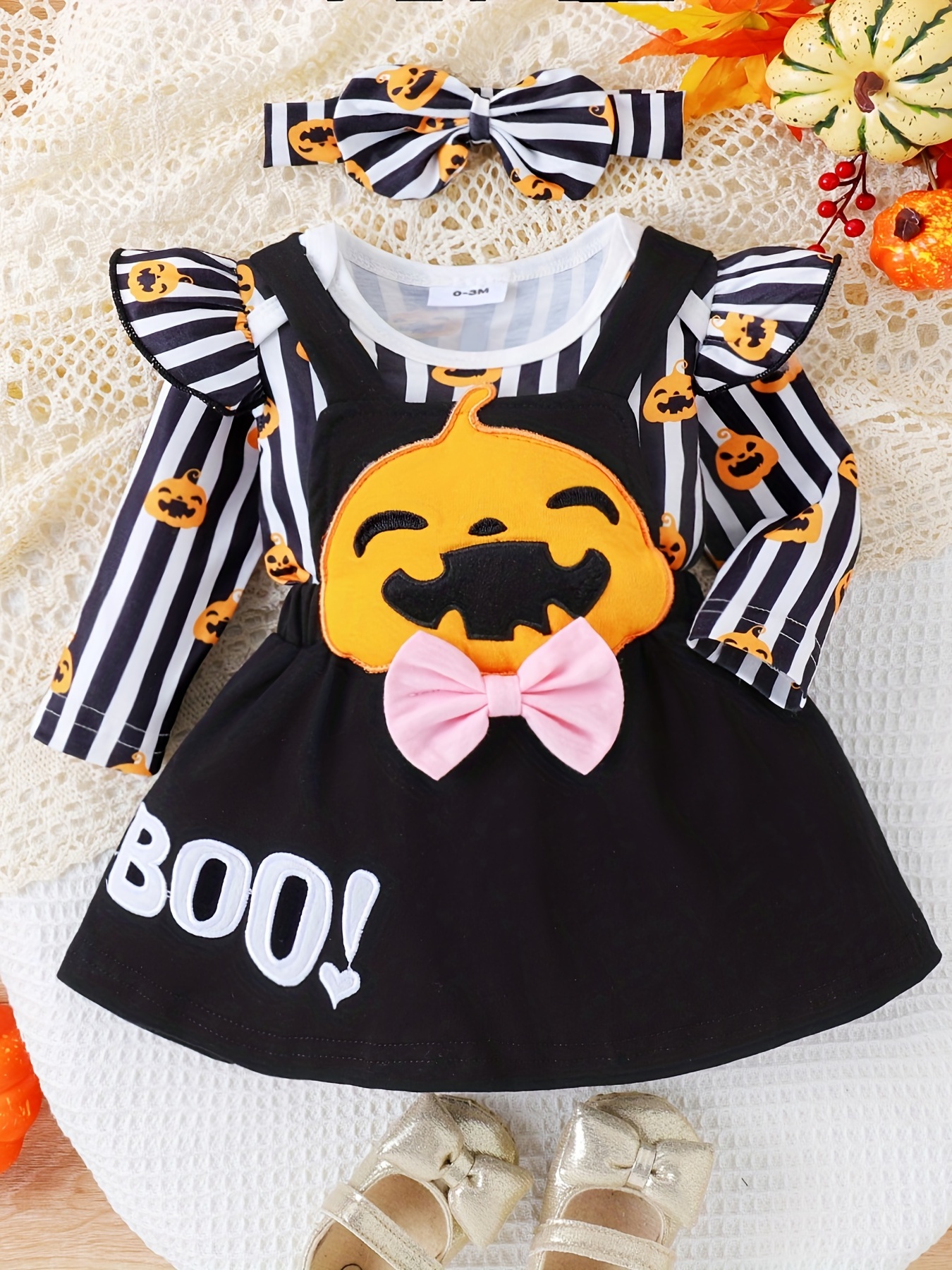 Halloween Baby Boy/girl Cotton Batwing Sleeve Pumpkin & Letter Print  Jumpsuit With Hat Set - Temu Poland