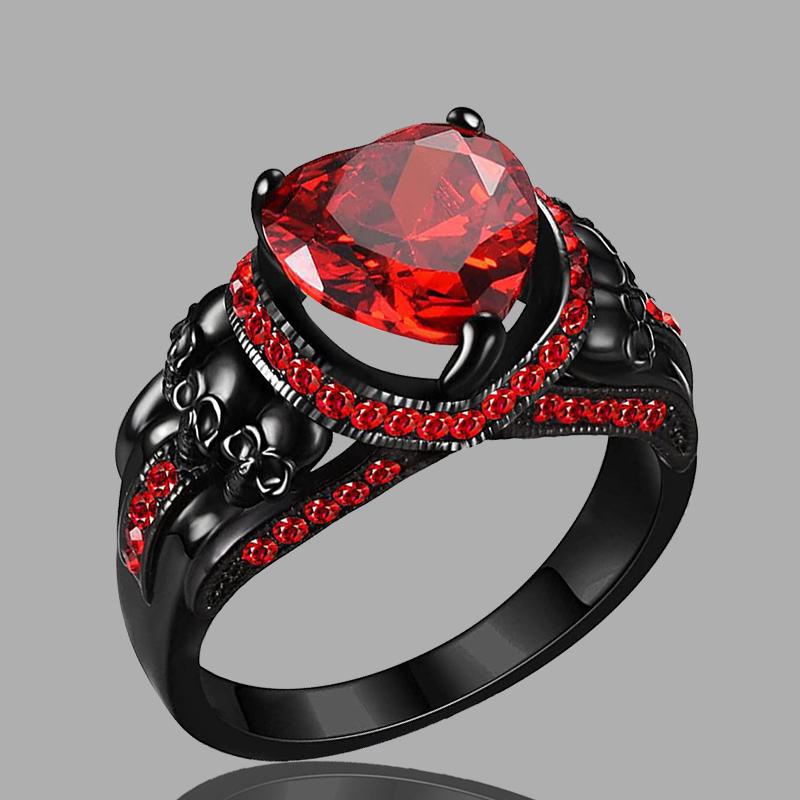 Matching Skull Rings Couple Ring Gold Plated Red 1CT CZ Women