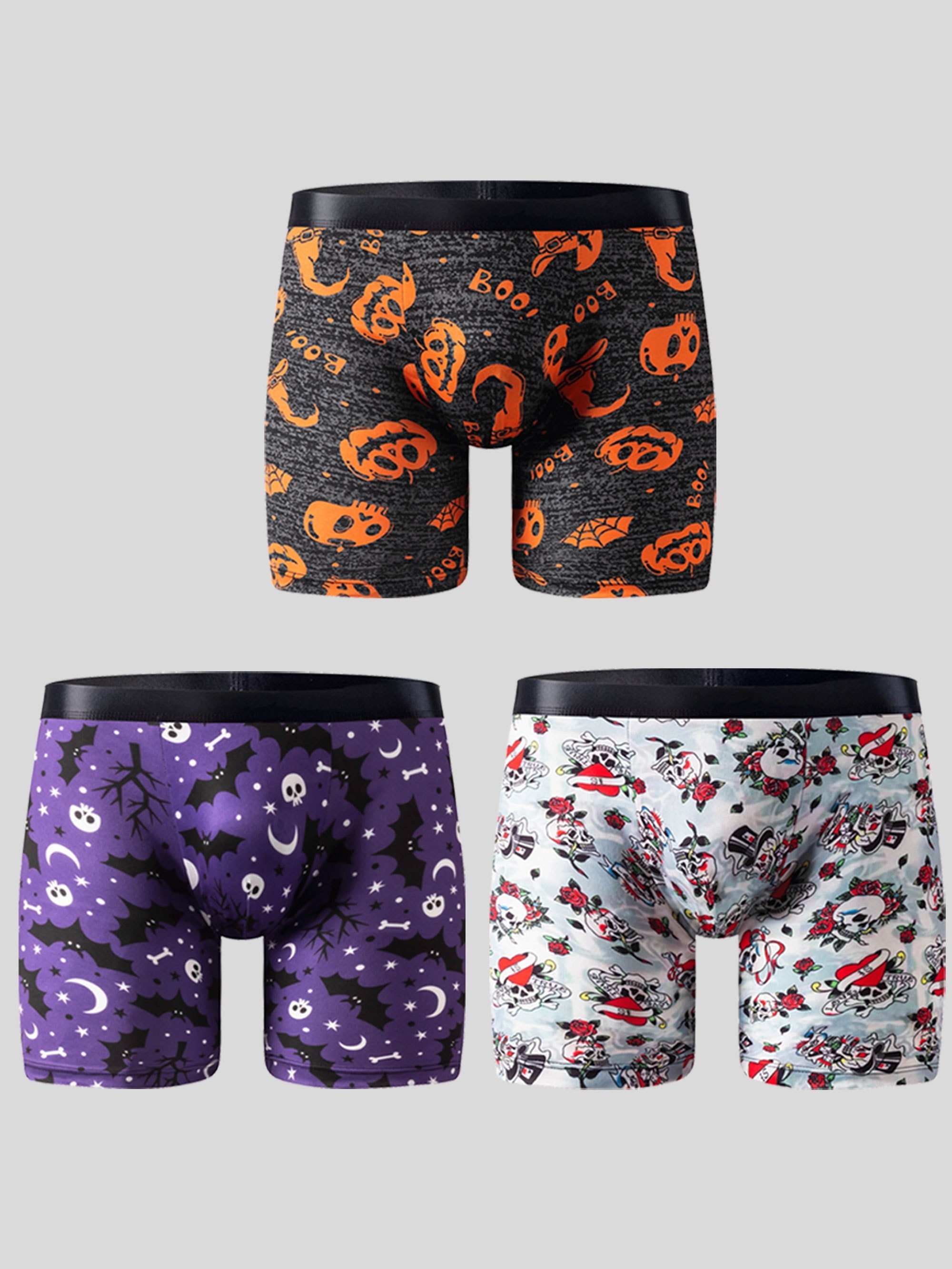 1 Pc Halloween Pumpkin Digital Printed Men's Underwear, Long Boxer Briefs  Shorts, ComfortableBreathable Stretchy Boxers Trunks