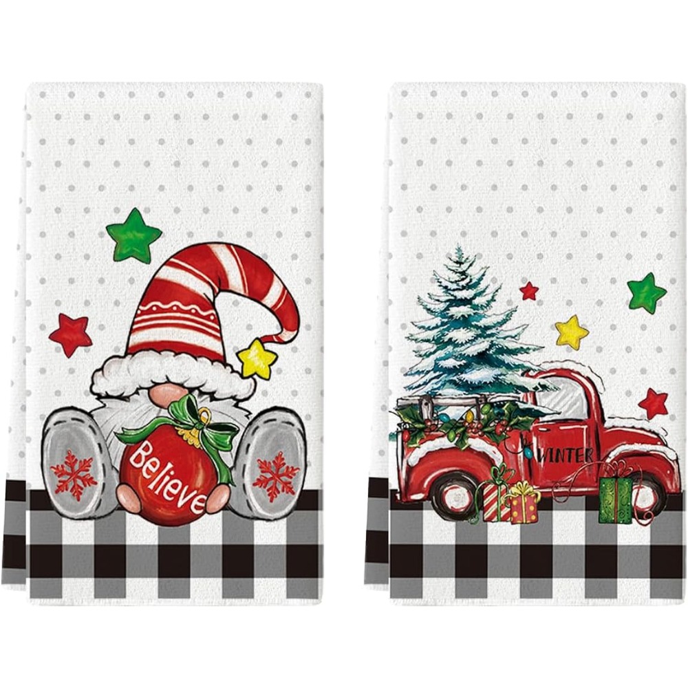 Winter Christmas Tree Hand Bath Towel Xmas Black White Buffalo Plaid  Kitchen Bathroom Faucet Snowman Snowflake Fingertip Towel Set Highly  Absorbent