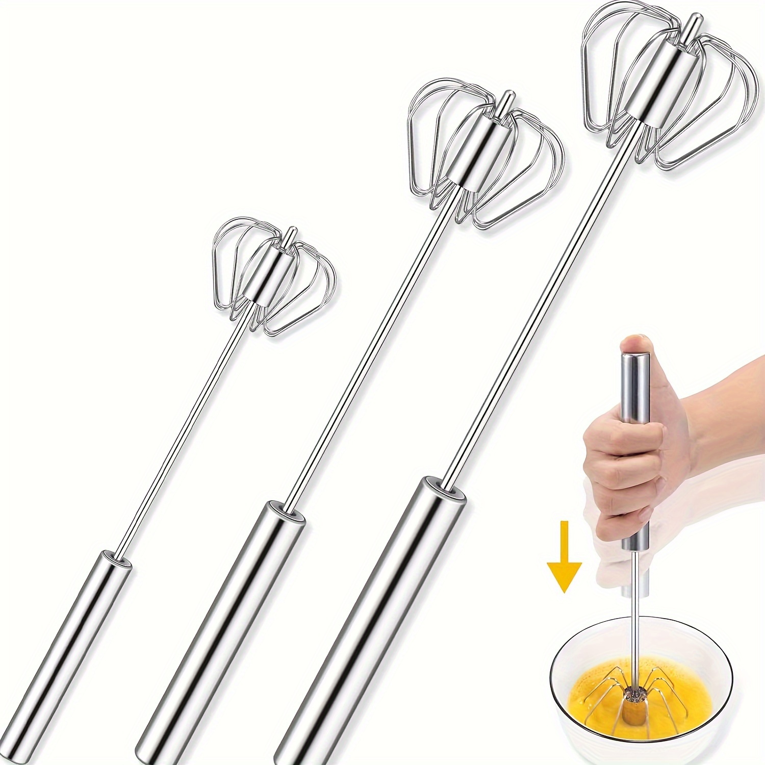 Knewmart Egg Whisk, 12 inch Semi-Automatic Egg Beater Stainless Steel Hand Mixers for Blending, Whisking, Beating, Premium Kitchen Utensil