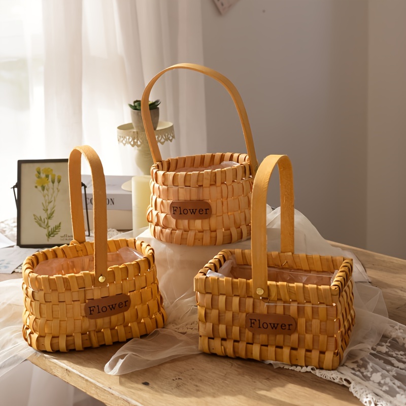 Rectangle Wicker Baskets With Handle Roll Paper Storage - Temu