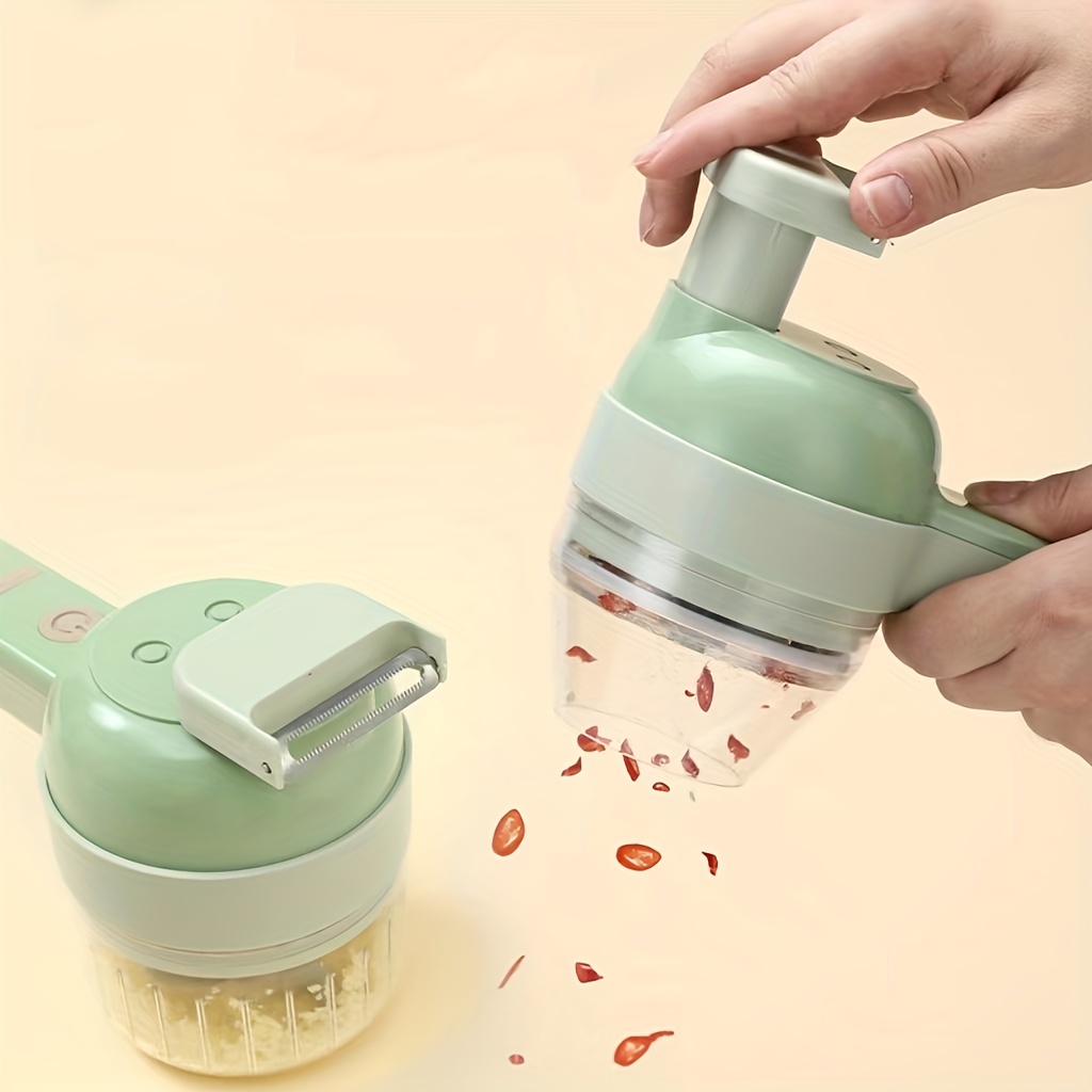 4 in1 Handheld Electric Vegetable Cutter Slicer Garlic Mud Masher USB  Wireless Chopper Cutting Pressing Mixer Food Slice for Garlic Pepper Chili  Onion