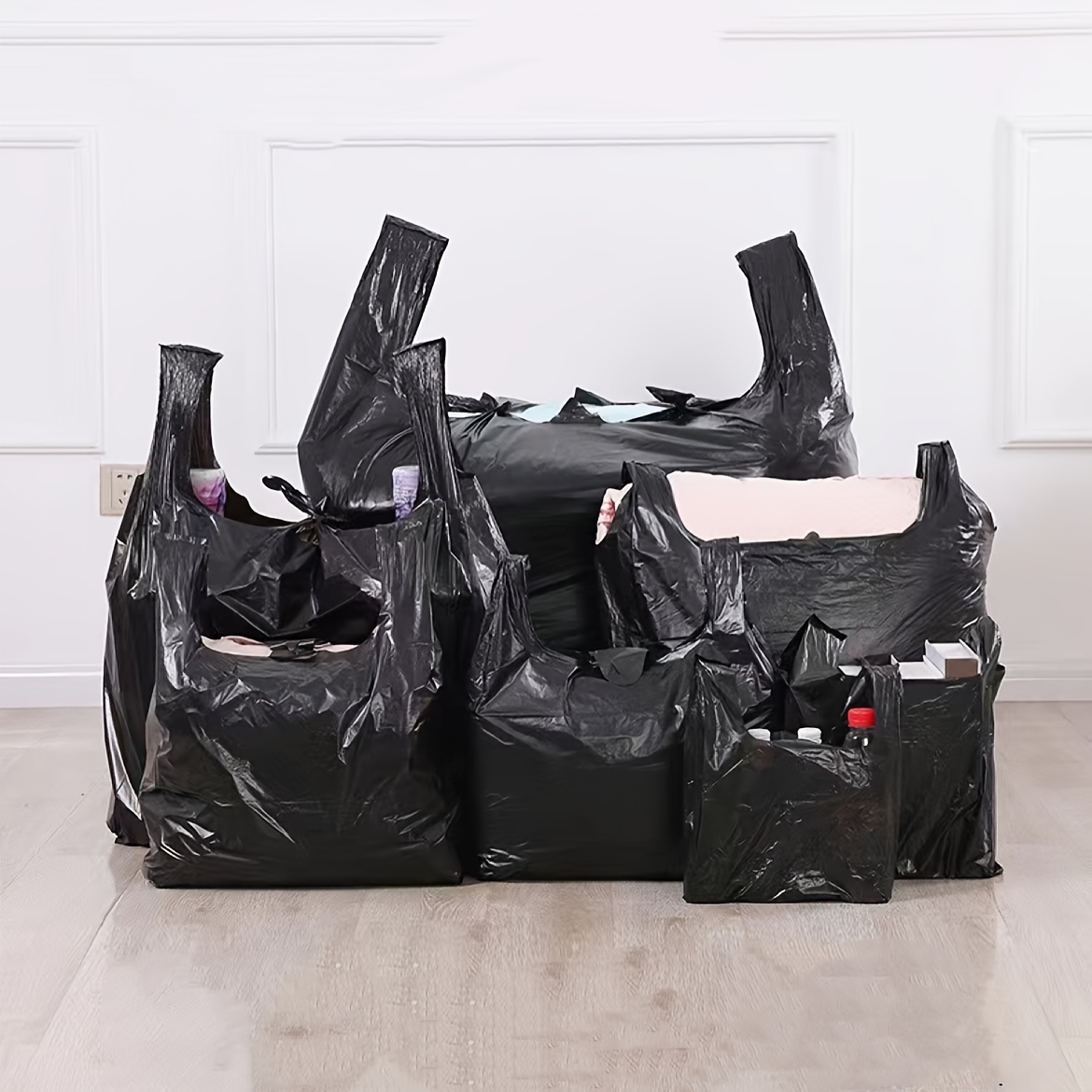 Black Disposable Garbage Bag Plastic Sturdy T Shirt Bags Thickened Grocery  Bags Durable 50Pcs New