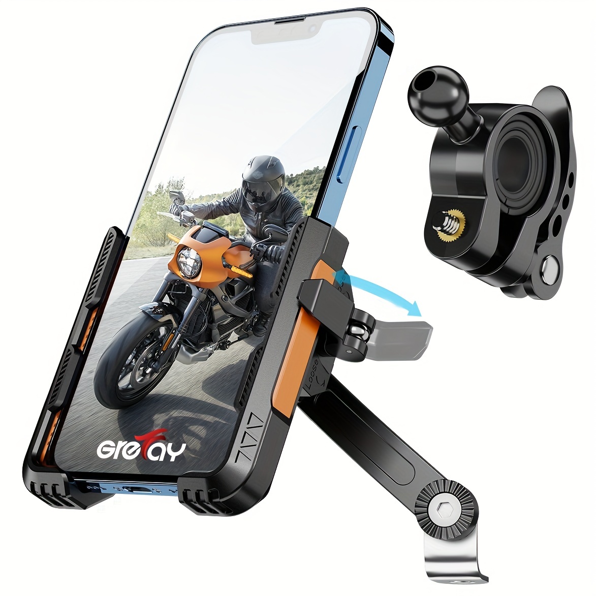Soporte de teléfono de motocicleta para espejo retrovisor, soporte de  teléfono de motocicleta de metal, soporte para teléfono inteligente,  rotación de