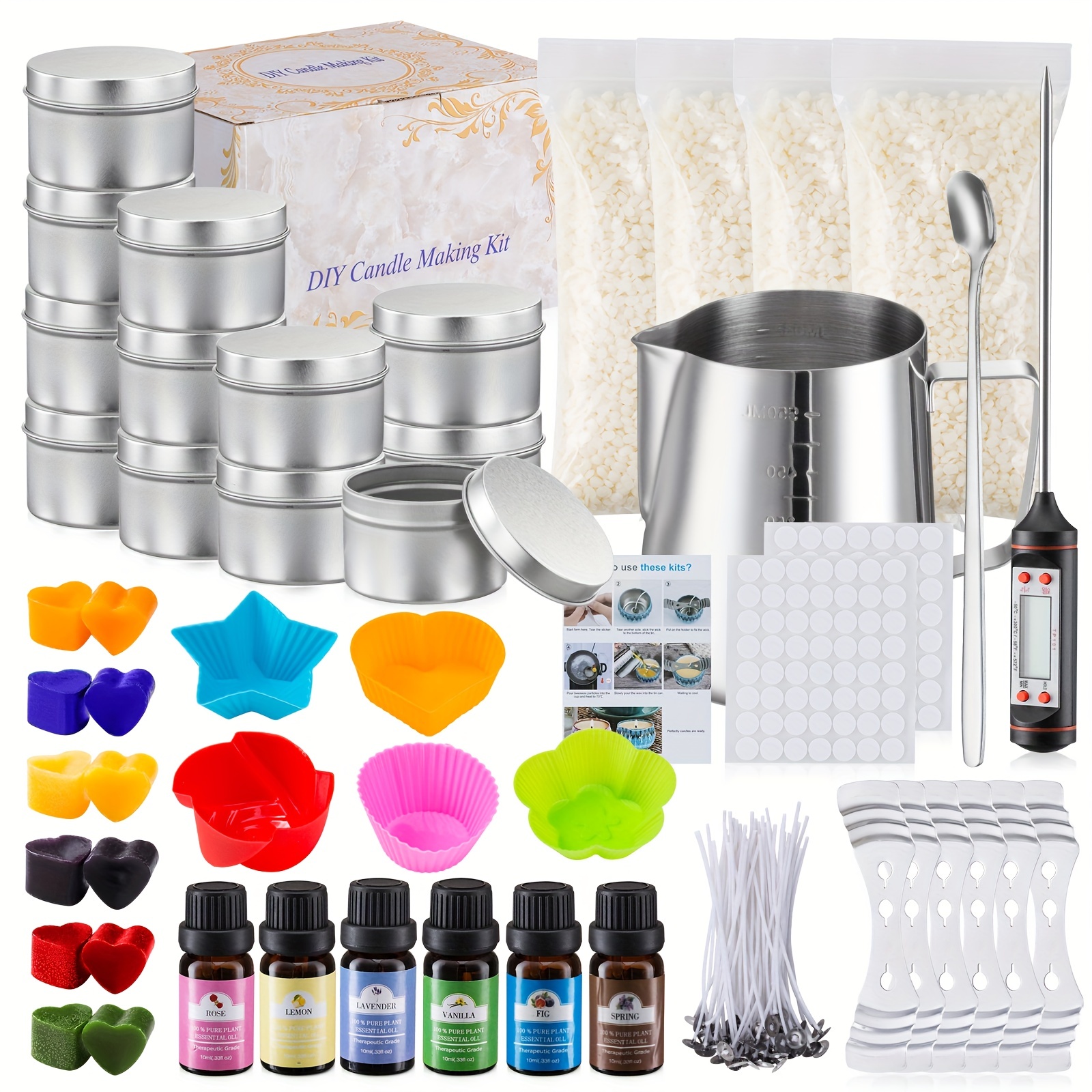  Kit de fabricación de velas, kit de suministros para hacer velas  para adultos y niños, kits de fabricación de velas perfumadas que incluyen  mechas de cera de soja, aromas, aceites, tintes