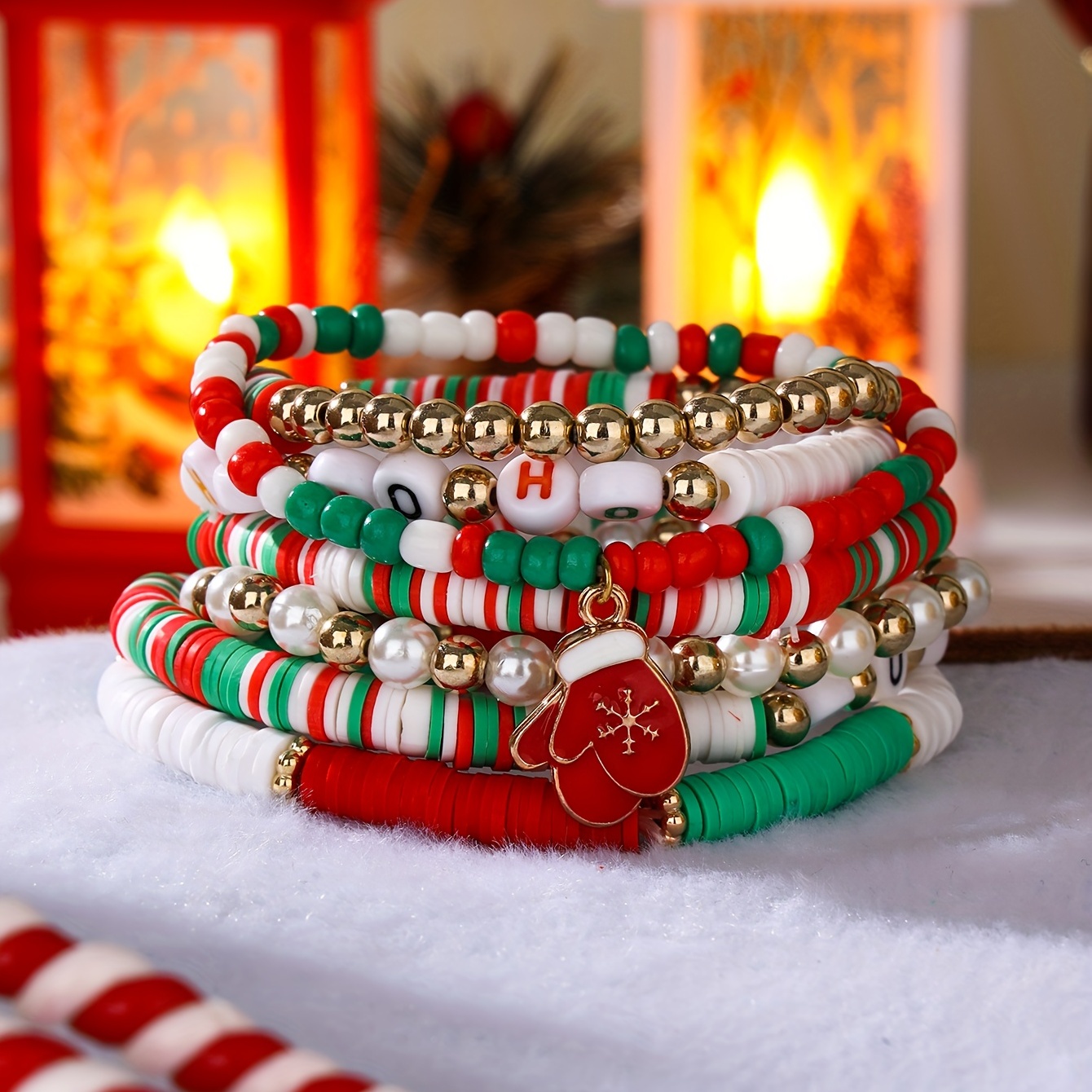 Christmas Jingle Bell Bracelets Crystal Bead Snowflake Xmas Tree Wrist Band  Chain Gift For Women Girls