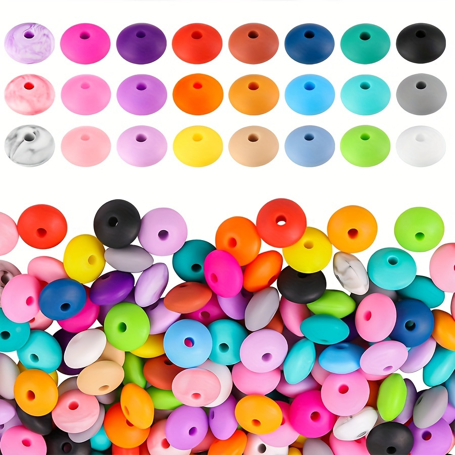 100PCS 12mm Silicone Lentil Beads Mix Color Silicone Abacus Beads Bulk Flat  Beads Spacer Beads Colorful Shaped Beads Fun Beads for DIY Craft Garland