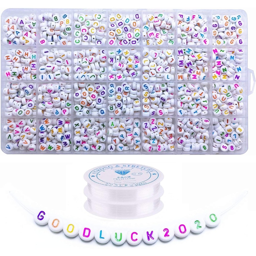 Plastic White Alphabet Beads, Mixed, (Horizontal) 7mm Cube, 500 beads - Bead  Bee