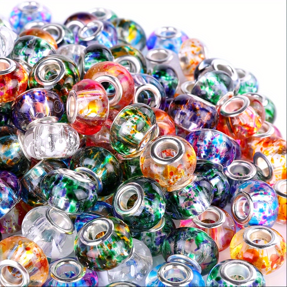 Large Hole Resin Beads - 12mm Striped Resin Beads with Large Holes, mixed  color, medium size beads - 60 pc set