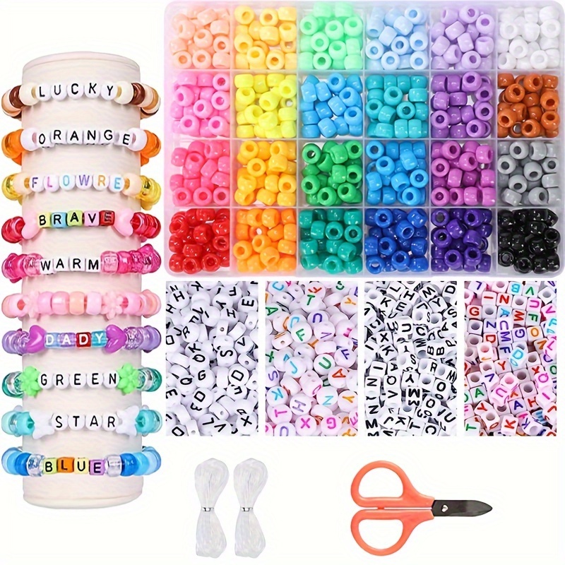 QUEFE 2350pcs, 64 Colors, Pony Beads for Bracelet and Necklace Making,  Rainbow Craft Beads and Elastic Strings Kit, Letter Beads Set for Girls