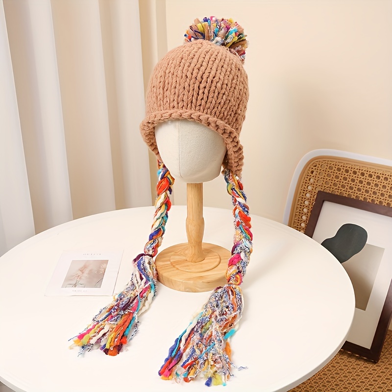 Children's Knitted Hat & Scarf Set Letter Patch Plush Thickened Warm Winter  With Pom Pom For Girls And Boys - Temu