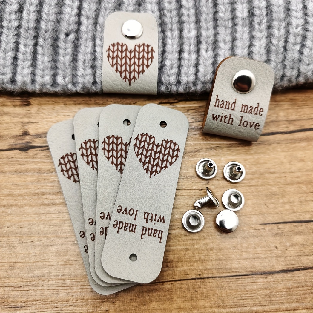 30pcs Personalized tags for crochet with logo text Custom leather labels  for clothes knitting Sewing center fold handmade label