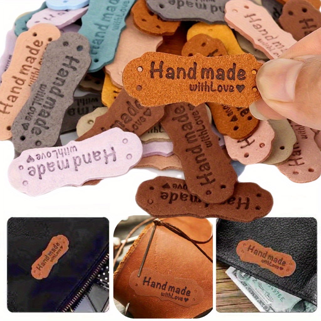  50PCS Sewing Labels for Handmade Items, Colorful Microfiber Handmade  Leather Labels with Love Hearts Handmade Embossed Crochet Tags with Holes  for Clothing Knitting Shoes Hat Craft DIY(10 Colors) : Arts, Crafts