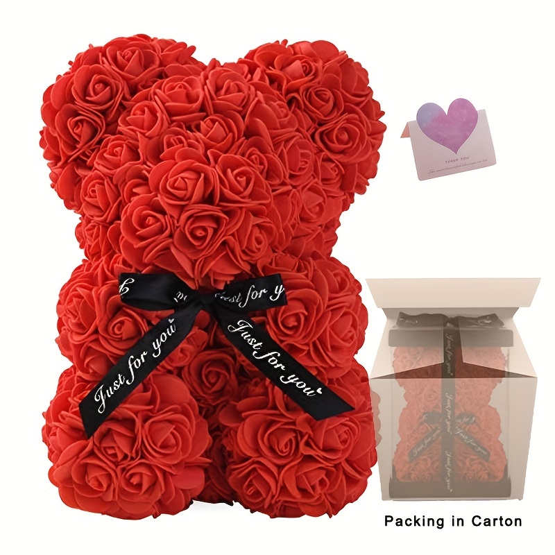 Regalos de San Valentín para mamá, oso de flores, oso de rosa hecho a mano,  regalos de San Valentín para ella, regalos de cumpleaños para ella, regalos  románticos para mujer (púrpura) 