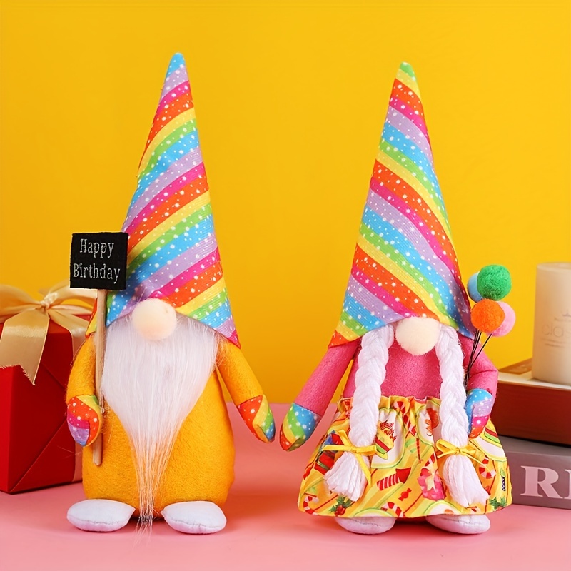 Happy Birthday Faceless Gnomes Doll with Cake, Plush Tomte Birthday Gifts  Handmade Scandinavian Party Hat Home Ornaments 