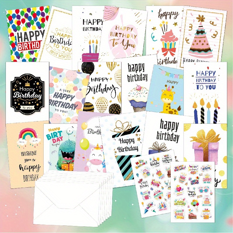 42pcs Happy Birthday Greeting Cards With Envelope Stickers DIY Combination  Set INS Creative Wishing Message Birthday Card (20 Birthday Cards+20  Envelopes+2 Birthday Stickers)