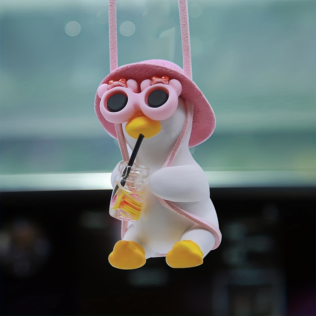 Swinging Duck Rearview Mirrors Car Pendant Interior Hanging Ornament, Tire Swing  Duck + Glasses
