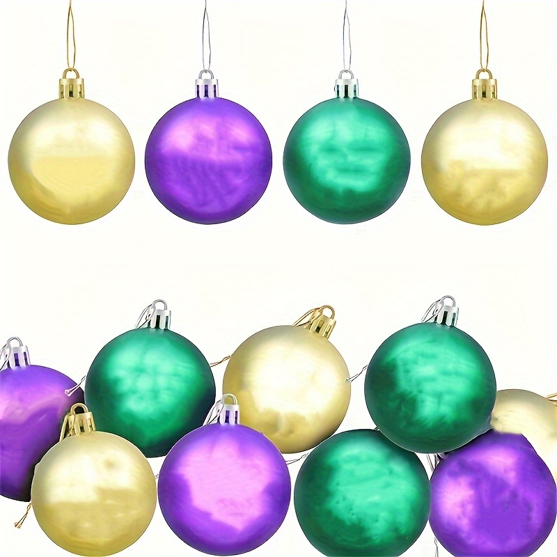 Mardi Gras Tree Ornaments Purple Green Gold stripe 6 pc