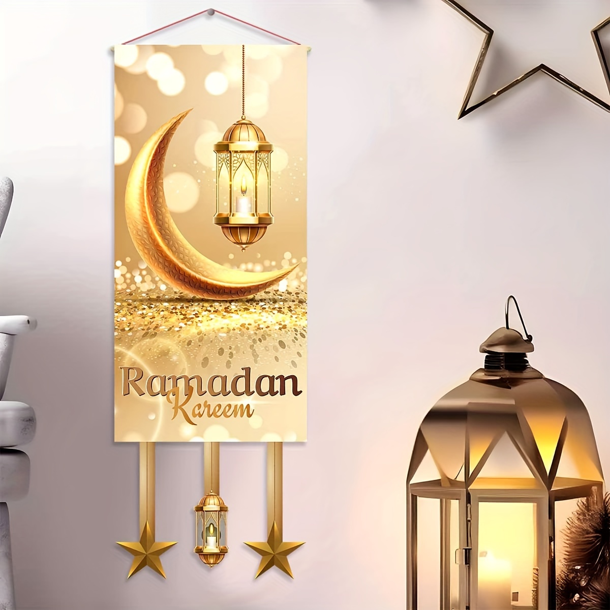 Banderas colgantes Eid Mubarak, decoración de Ramadán 2024 para puerta del  hogar, decoración de fiesta musulmana