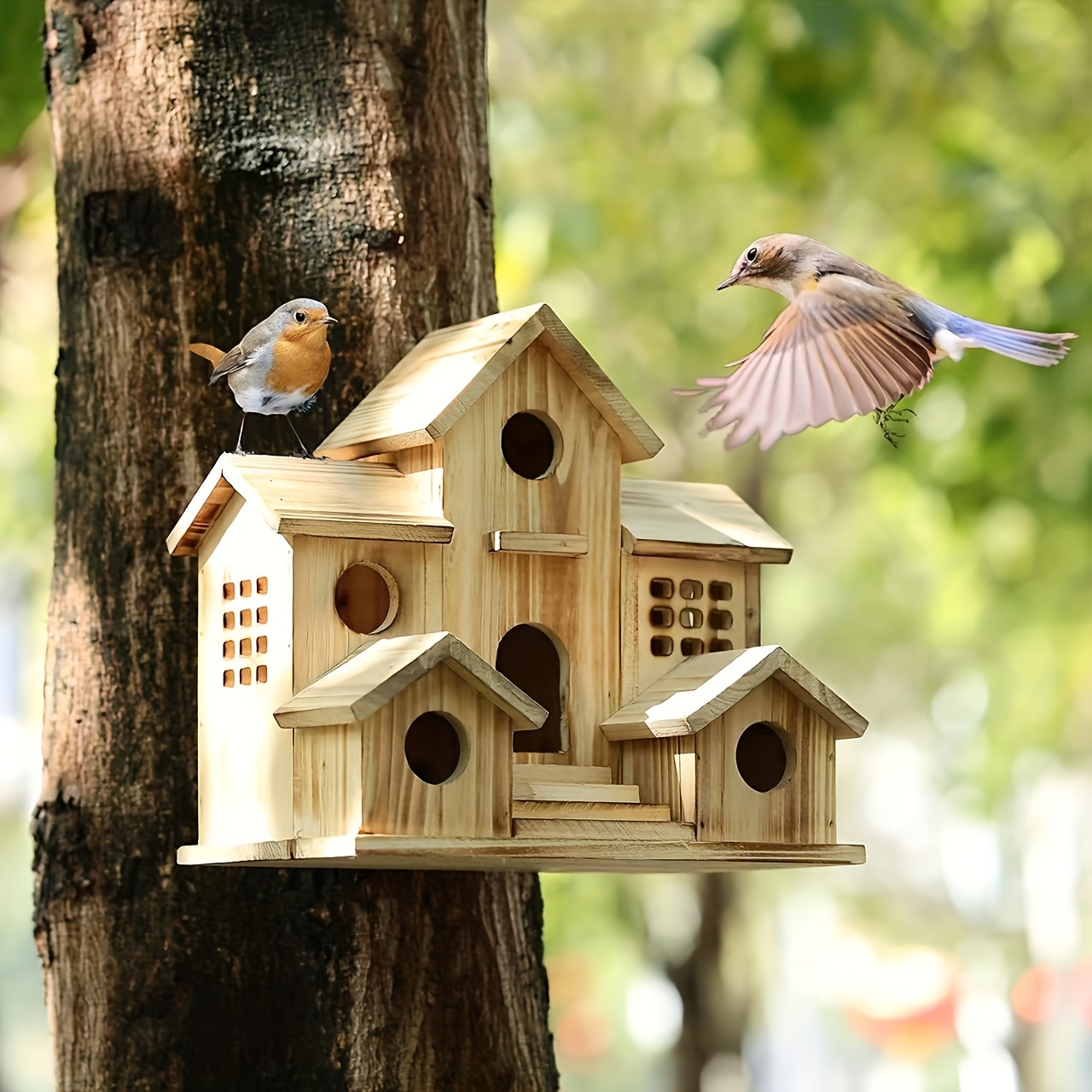 Jardín Comedero de madera para pájaros Casa Nido de loro Jaula Colgante  Pajarera Casa del árbol