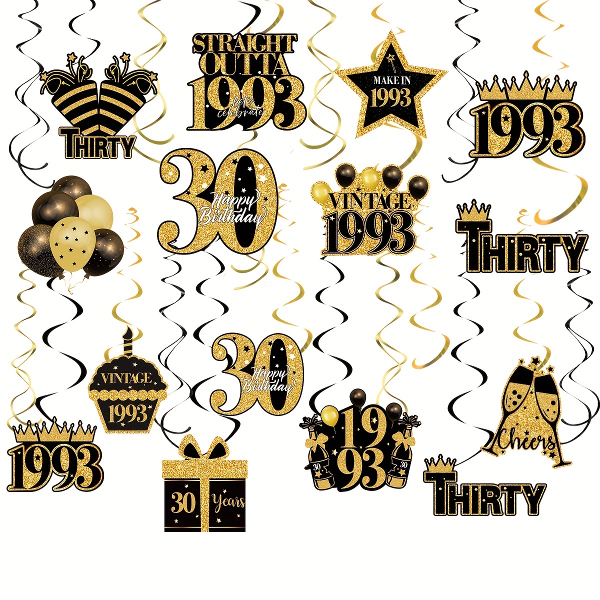 Decoraciones de fiesta de cumpleaños número 30, pancarta de feliz  cumpleaños, globos dorados del número 30, banda de látex y globos de  confeti