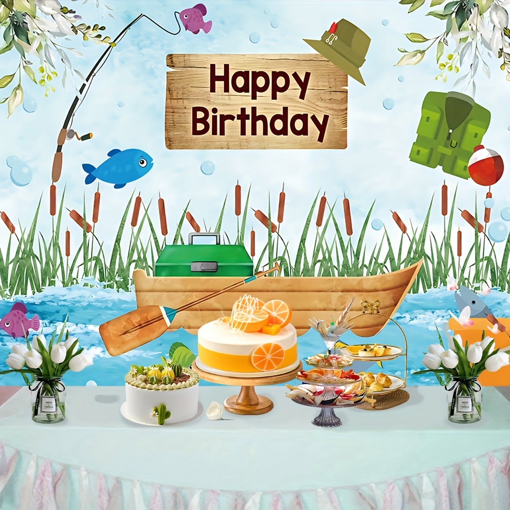 Decoración de fiesta de pesca para adultos, incluye telón de fondo, globos  de látex, decoración de pasteles, pancarta de pesca para pesca temática de