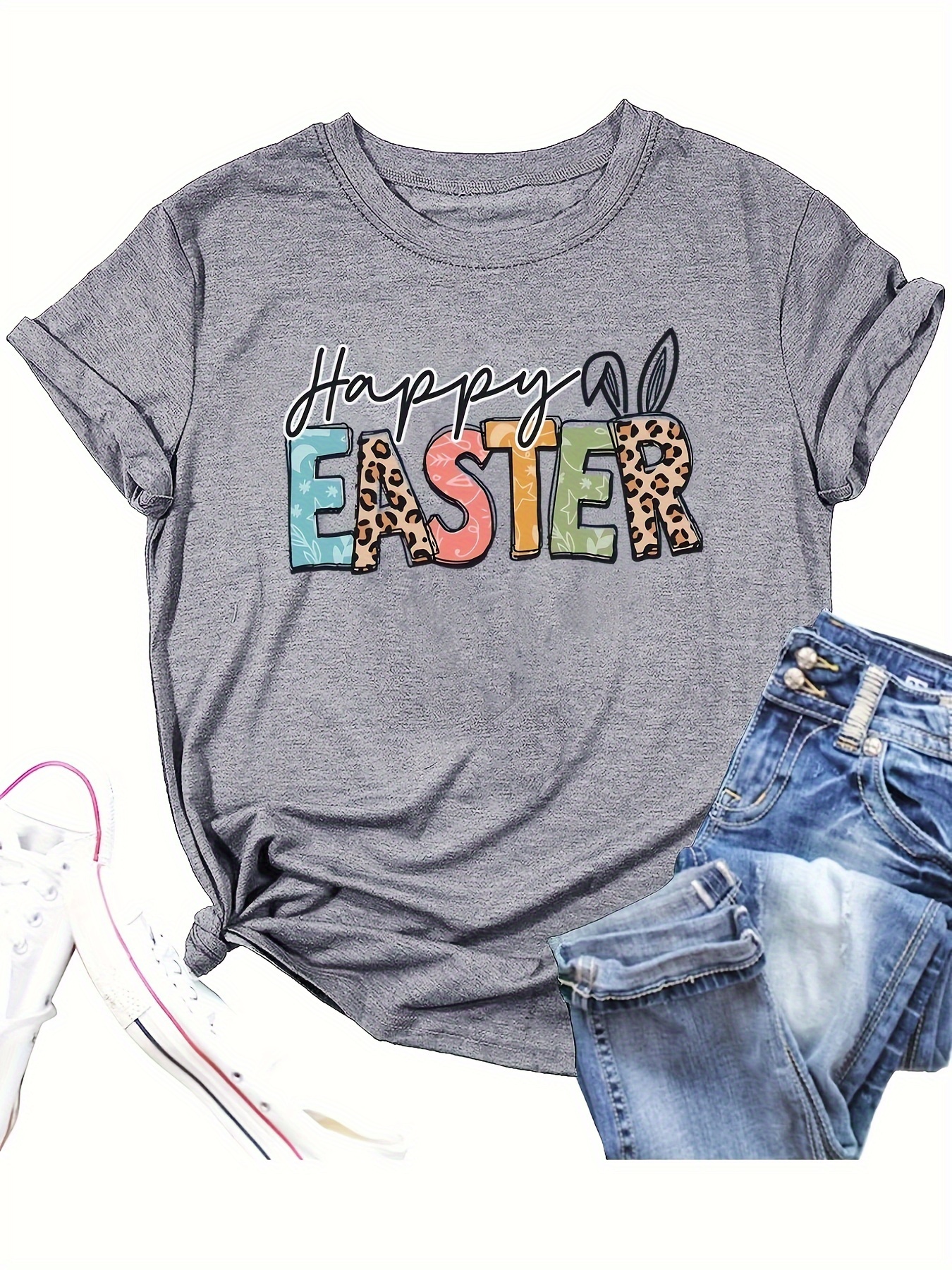 Tops for Women Sexy Casual, Womens Happy Easter Print Tops Short Sleeve  Tees Shirts Spring 2023 Trendy Tshirts 
