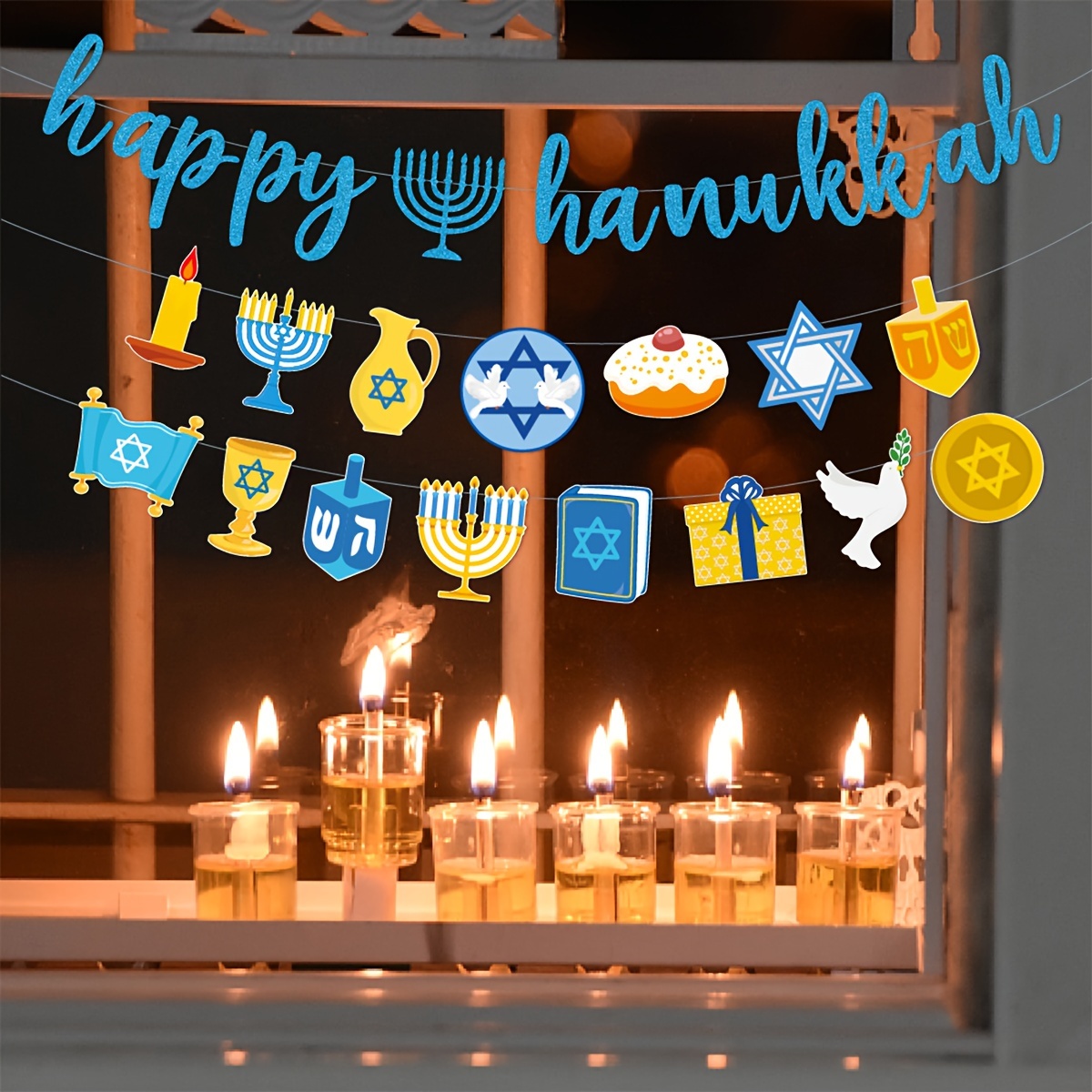 12 adornos de bola de cristal de Hanukkah, bolas de adorno de estrella de  David Hanukkah, adornos de menorá judía blanca y azul para decoraciones de