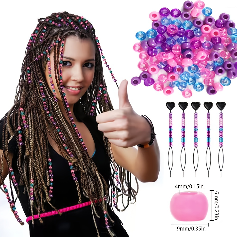 405 Pcs Hair Beads Set for Braids for Women Girls Including 200 Pcs 10x12mm  Plastic White Clear Hair Beads 200 Pcs Elastic Rubber Bands 5 Pcs Quick