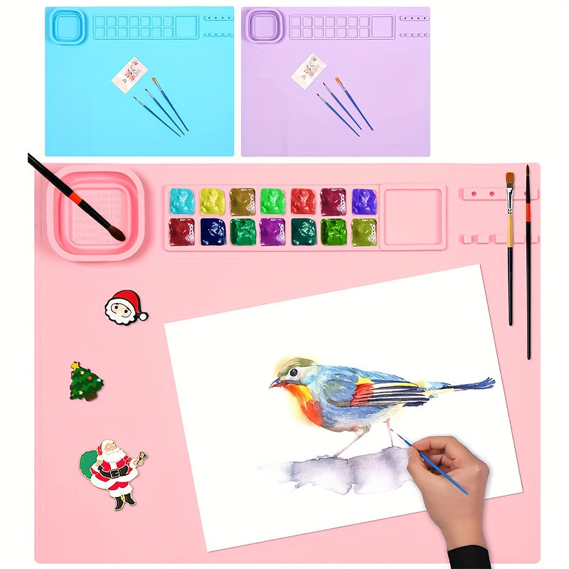 TOF Silicone Painting Mat 20X16 with Painting Brush, Sponge, Collapsible  Water Cup, 14 Color Dividers, Inch Scale, Brush Holder, Kids Clay Craft 