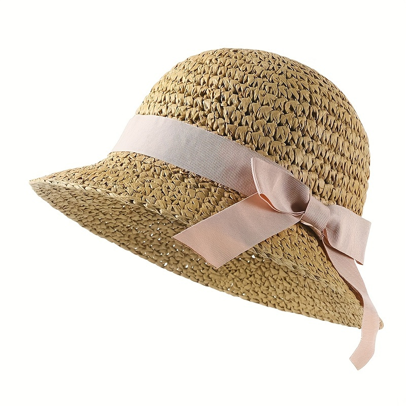 Big Bow Ponytail Visor Hat Wide Brim Hollow Crochet Sun Hat - Temu