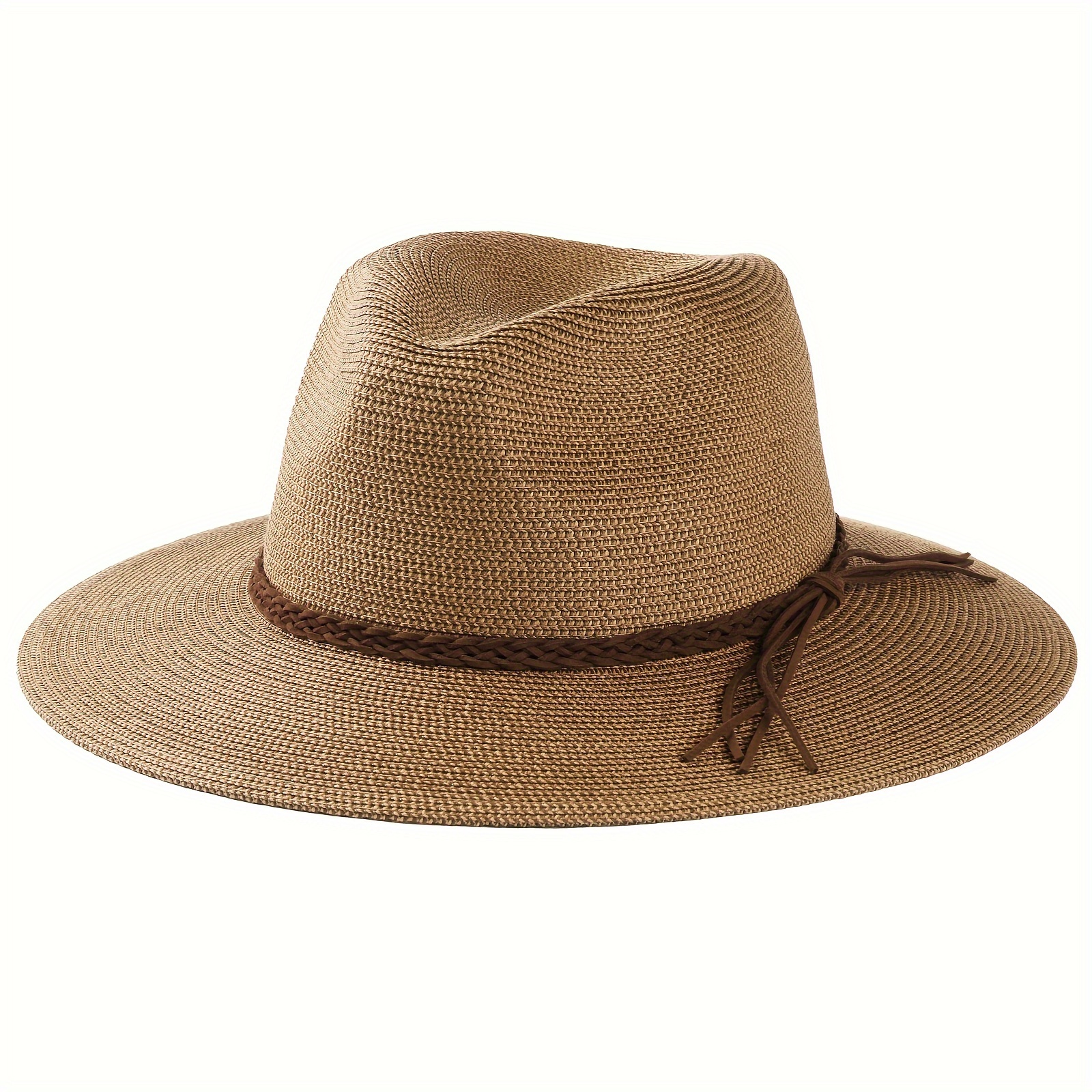 1pc women Belt Decor Straw Hat Tape Decor Boho Straw Hat Beach Hat