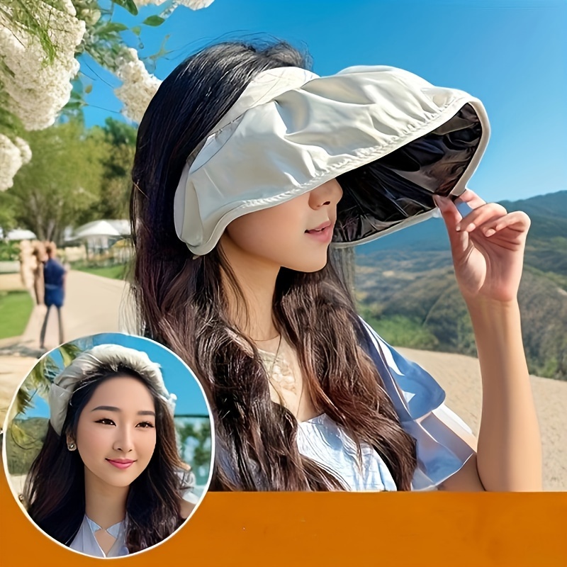 Sunshade Large Brim Sun Hat Women Embossed Fashion Beach Hat - Temu