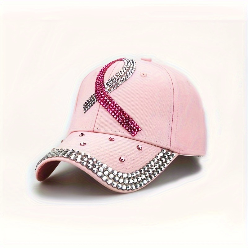 Top Headwear Breast Cancer Awareness Studded Pink Ribbon Baseball Cap