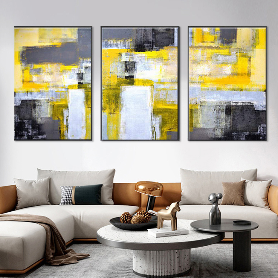 Cuadros abstractos de color amarillo y negro, arte de pared para sala de  estar, dormitorio, decoración de pared, línea inteligente, impresiones