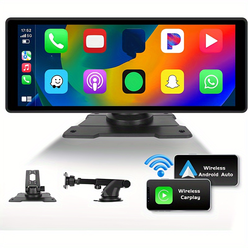 LAMTTO 9 Portable Inch Wireless Carplay Car Stereo with 2.5K Dash Cam,  1080p Backup Camera 64GB SD Card, Wireless Apple Carplay Car Radio Receive  GPS Navigation , Bluetooth, Siri,AUX/FM 