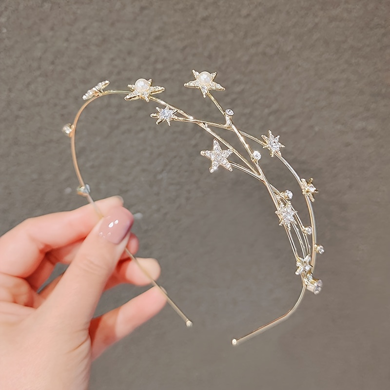 1pc Teen Girl'S Headband With Star, Gemstone & Pearl Decorations For Party