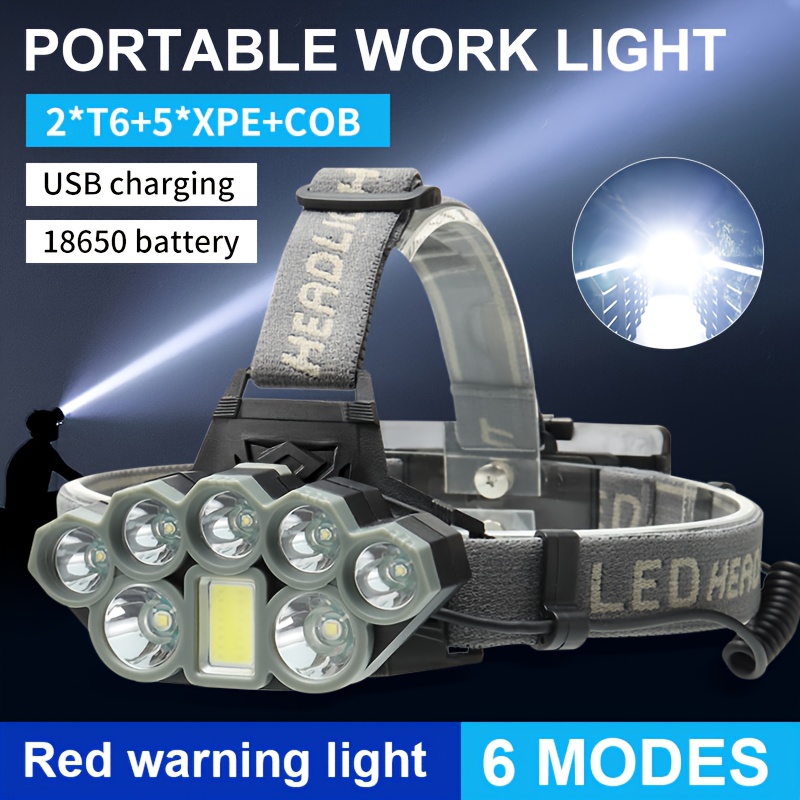 Linterna para la cabeza, con 5 LED de 12,000 lúmenes, recargable por USB,  impermeable, 18650 xm-l t6, linterna LED de campamento con luz de trabajo