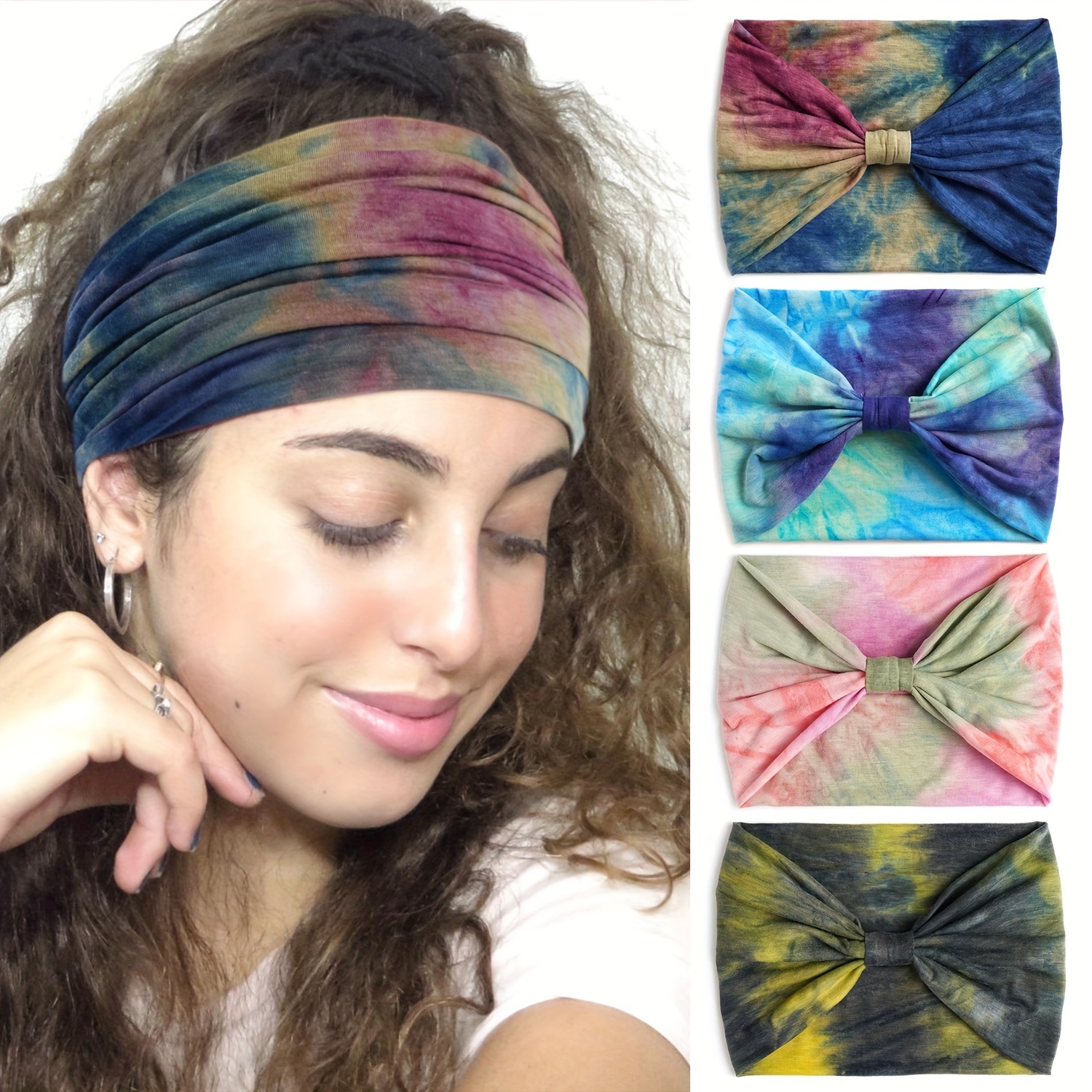 Tie Dye Flower Print Knotted Headband Ladies Sports Widening - Temu