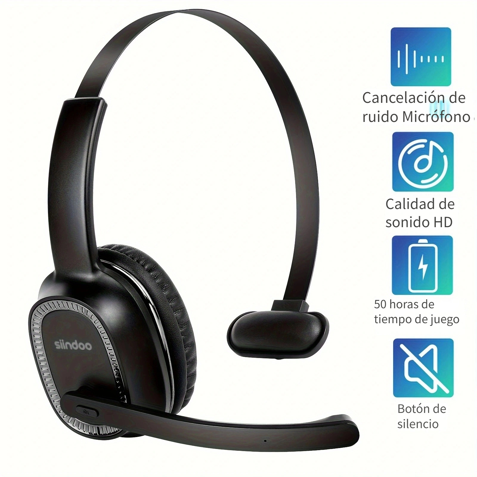  Auriculares Bluetooth, auriculares inalámbricos Bluetooth V5.0 manos  libres con micrófono de cancelación de ruido para  conductor/negocio/hogar/oficina/teléfonos celulares/PC