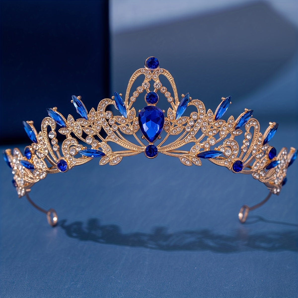 Vintage Silver Blue Crown Tiara real metal gift birthday diadem Aqua bridal