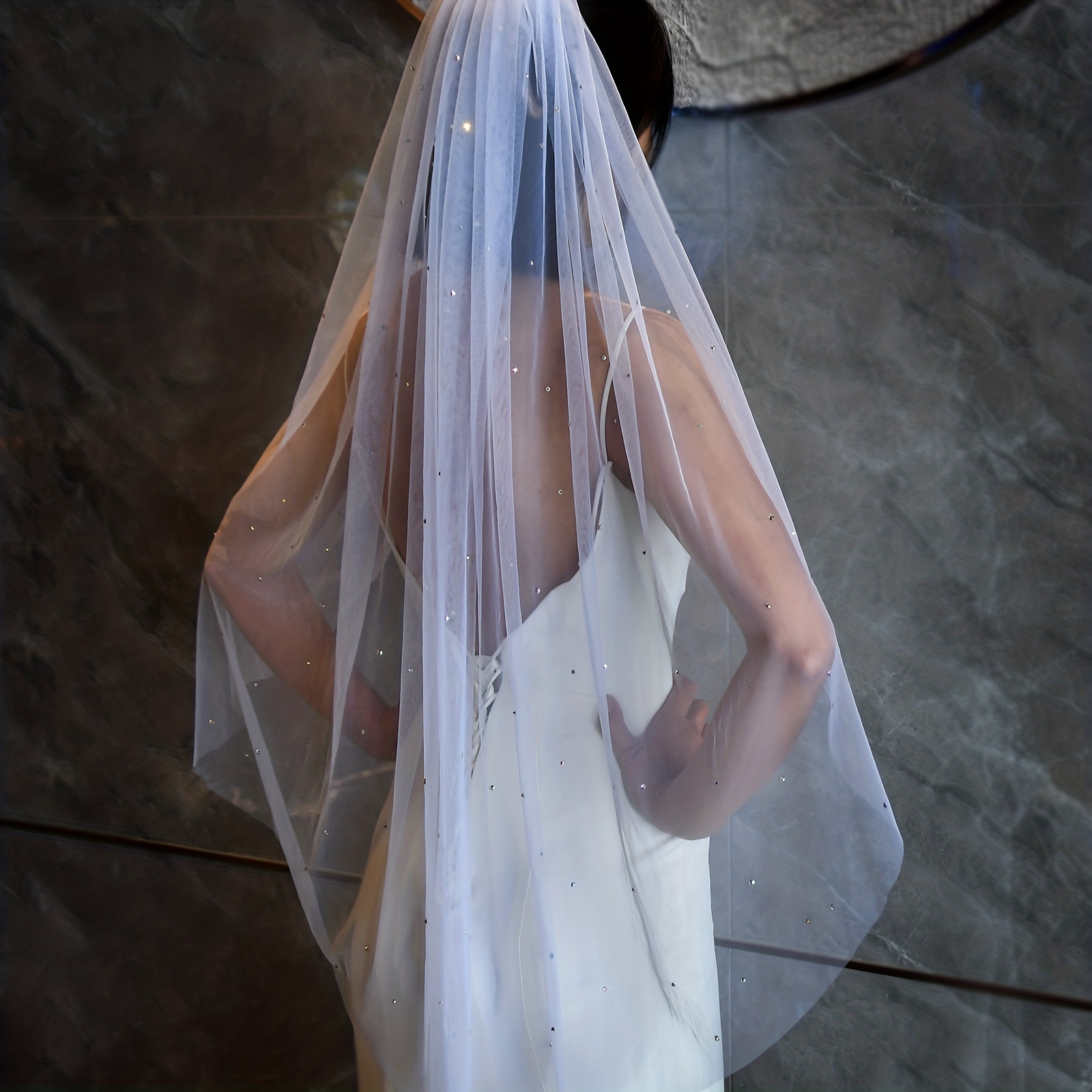 Double Layer Shiny Wedding Veil With Rhinestone Mask Headdress Bride's  Wedding Dress Hair Accessories - Temu