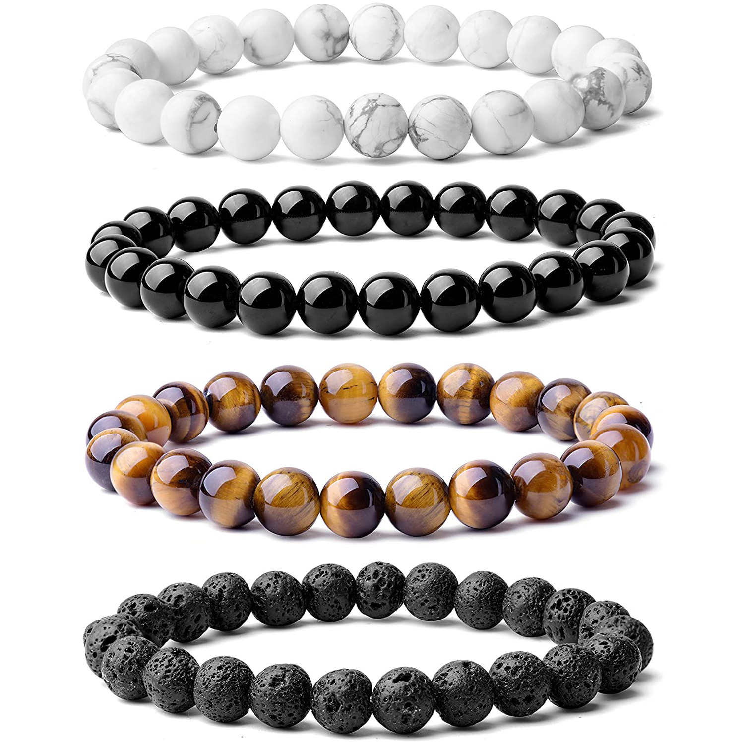 8mm Natural Stone Matte Beaded Bracelet For Men & Women, Matte Howlite  Tiger Eye Stone Beaded Stretchable Bracelet For Yoga, Provides Healing  Energy