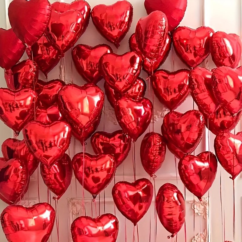 5pcs 18-inch Red Heart Shaped Aluminum Foil Balloons (with 1pc Red Ribbon)  For Birthday, Wedding, Party, Gathering, Scene Layout, Anniversary, Baby  Shower, Christmas Decoration Room