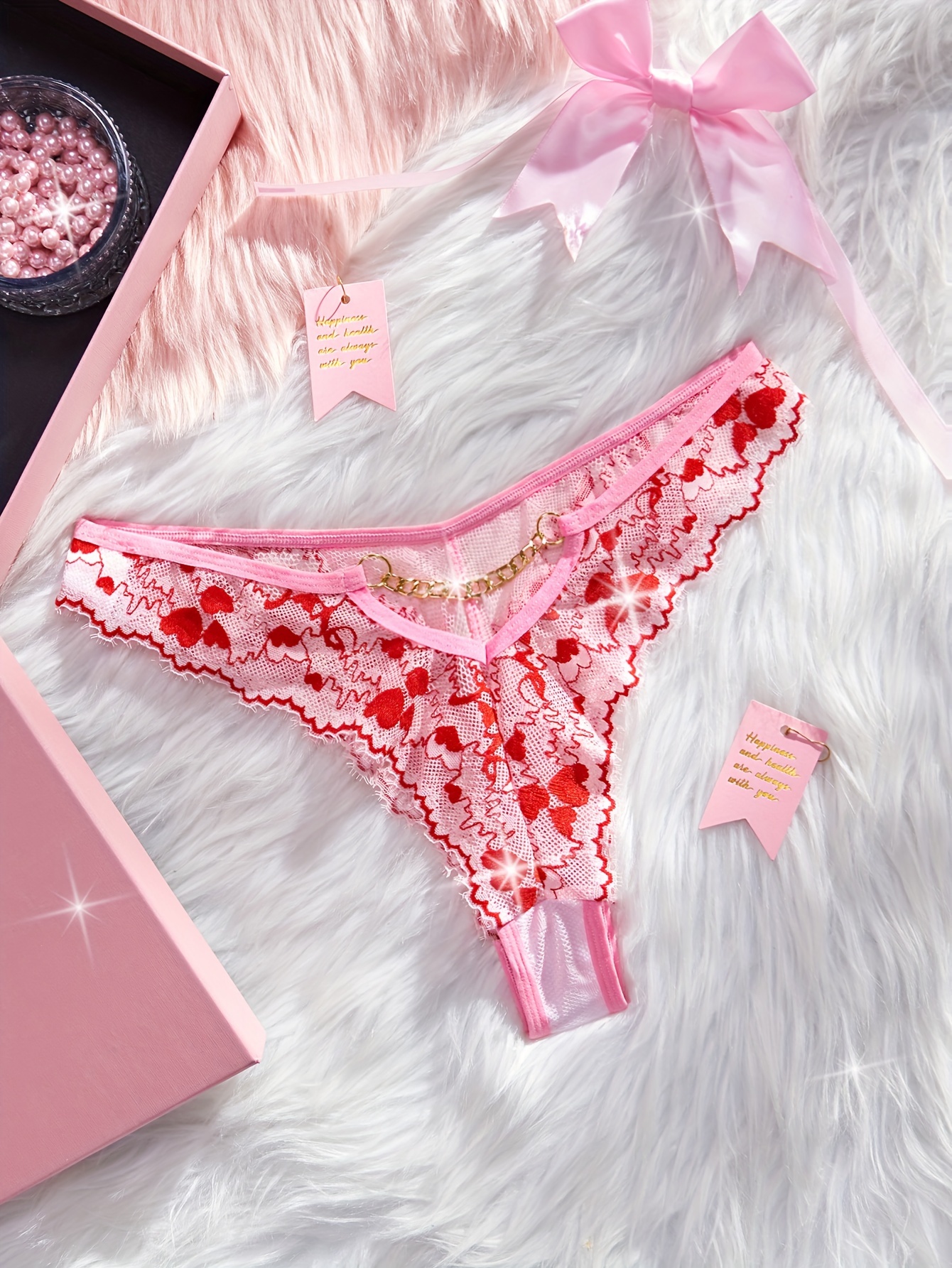 Valentine's Day Heart Embroidery Lingerie Set Ring Linked - Temu